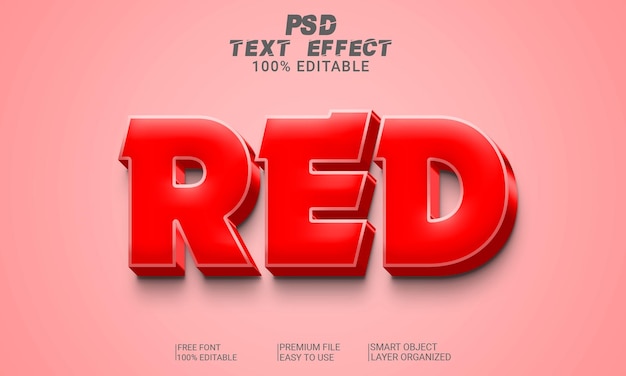 Arquivo psd vermelho de efeito de texto 3d