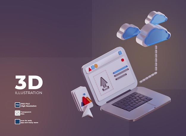 PSD arquivos de upload de computador 3d para internet ou nuvem