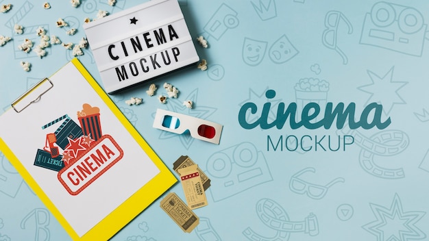 Arrangement de cinéma avec maquette de presse-papiers et espace de copie
