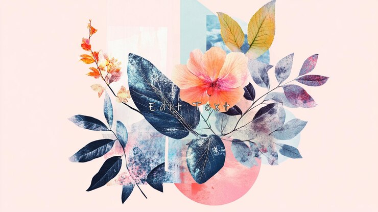 PSD arrangement floral abstrait avec des feuilles et des fleurs à l'aquarelle