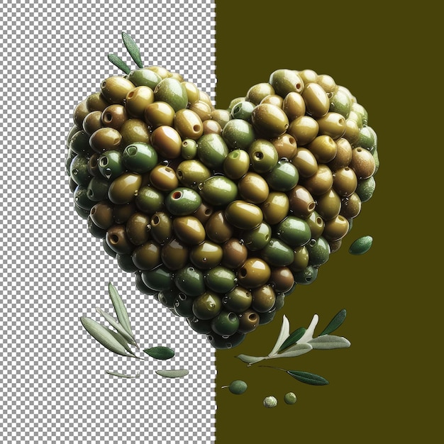 PSD arrangement en forme de cœur d'olives vertes fraîches png