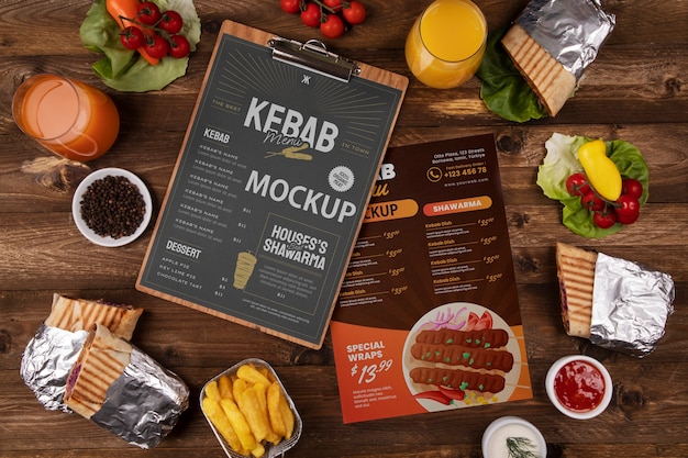 PSD arrangement de menu kebab savoureux