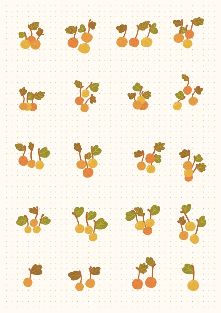 PSD arrangement of yellow and orange fruit sprigs with green leaves