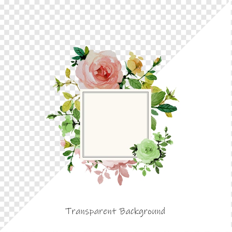 PSD arrangimento floreale ad acquerello con cornice quadrata
