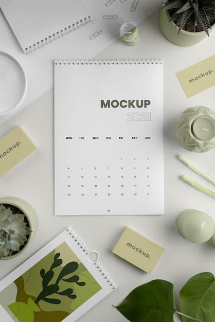 Arranjo de calendário de mock-up minimalista