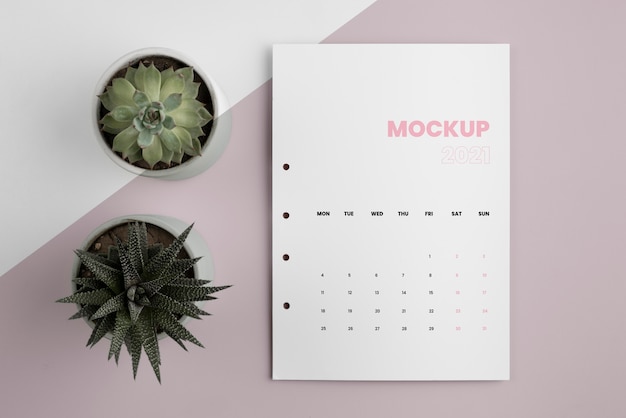 PSD arranjo de calendário de mock-up minimalista