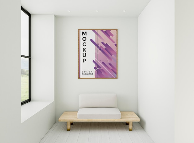 Arranjo de casa minimalista vista frontal com maquete do quadro
