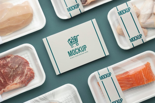 PSD arranjo de comida congelada com cartão mock-up