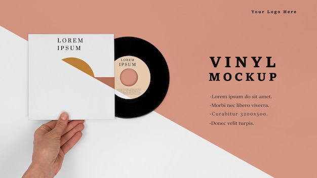 Arranjo de mock-up de discos de vinil com vista superior