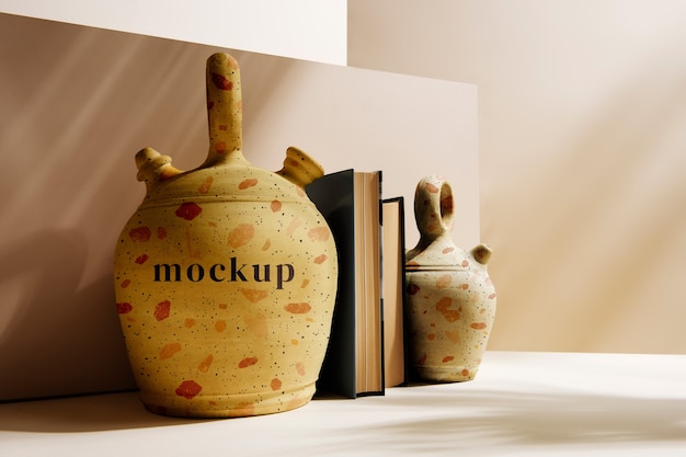 Arranjo moderno de vasos e livros
