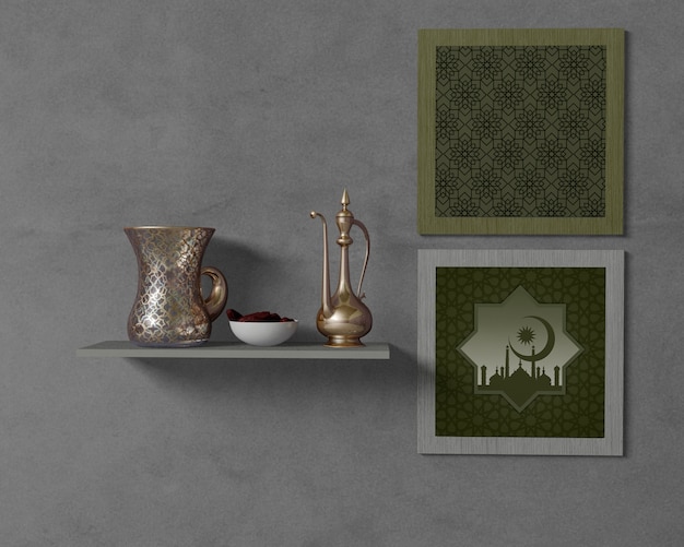 Arranjo religioso do Ramadã com maquete de quadros