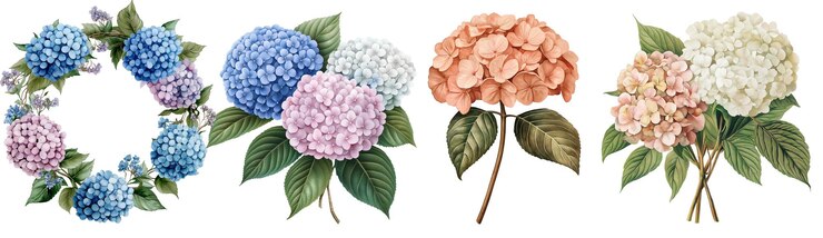 PSD arranjos florais aquarelados, incluindo buquês e uma coroa de flores