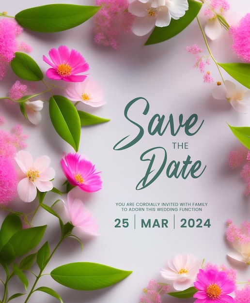 Array de flores de primavera Guardar la fecha Invitatoria de boda plantilla de diseño floral