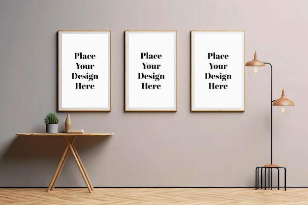 arredamento per interni con mockup di cornici per foto