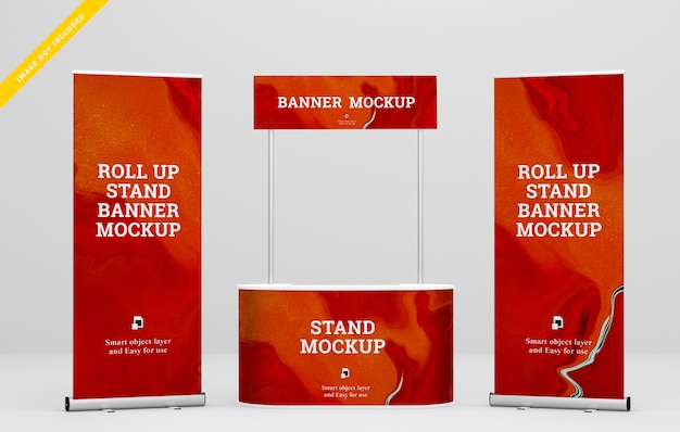 Arregace banner e stand banner maquete. modelo psd.