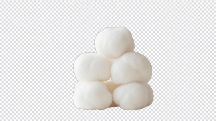 PSD arreglo estético de una pequeña pila de bolas de algodón blanco ideales para proyectos de artesanía y fotografía