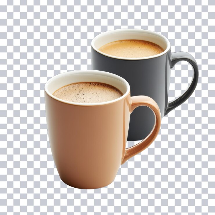 PSD arreglo estético de tres tazas de café con cantidades variables de espuma ideal para mostrar diversas bebidas de café en cafés o blogs fondo transparente