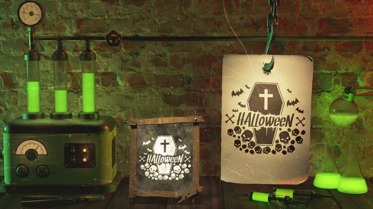 PSD arreglo para evento de halloween con luz de neón verde