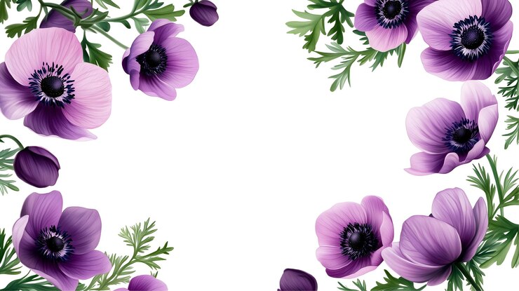 PSD arreglo floral de anémona púrpura para tarjetas de felicitación