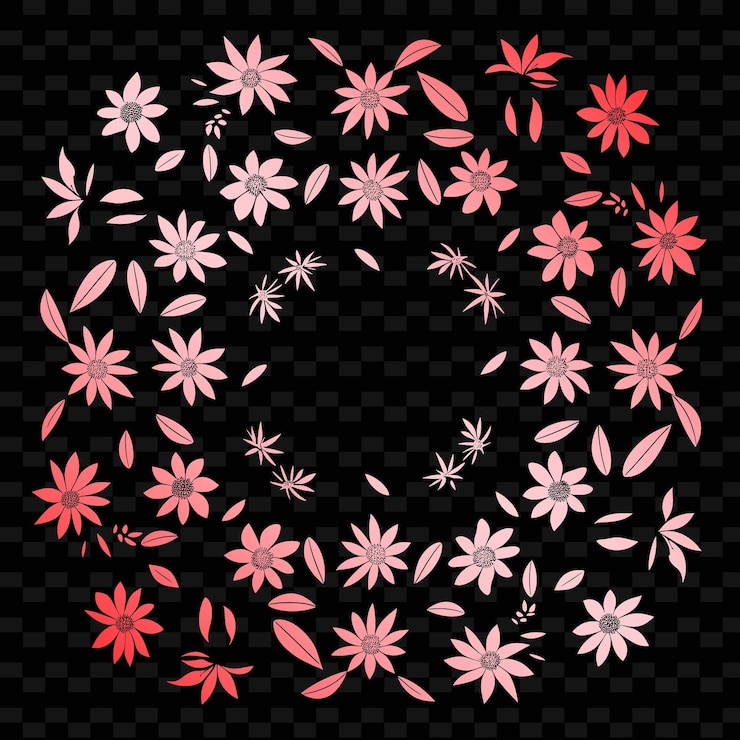 PSD un arreglo floral con flores rosadas en un fondo negro
