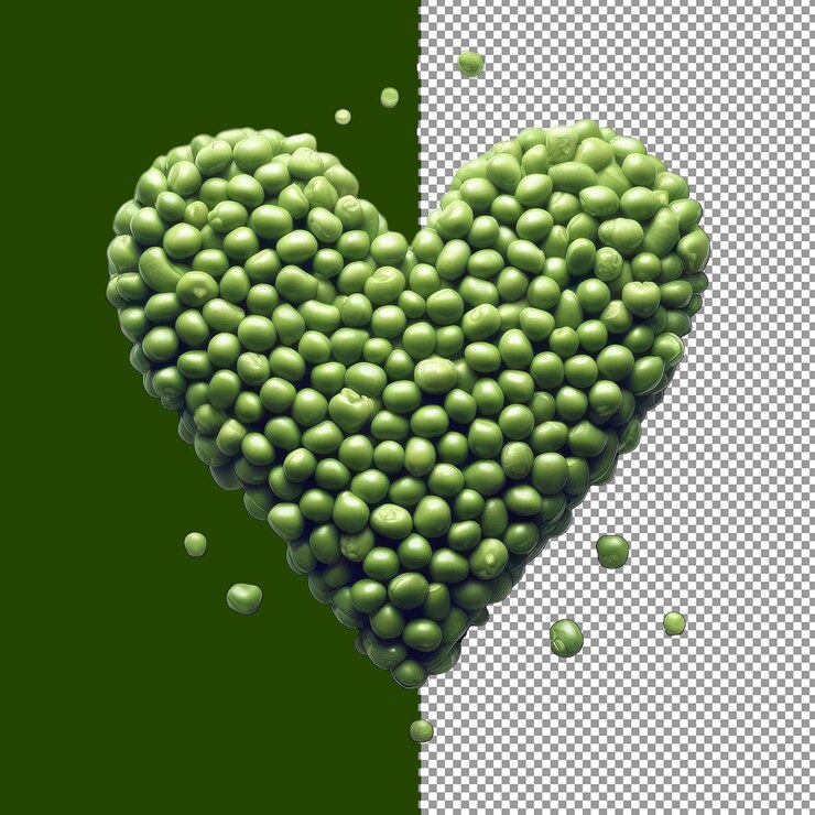 PSD arreglo en forma de corazón de guisantes verdes frescos png