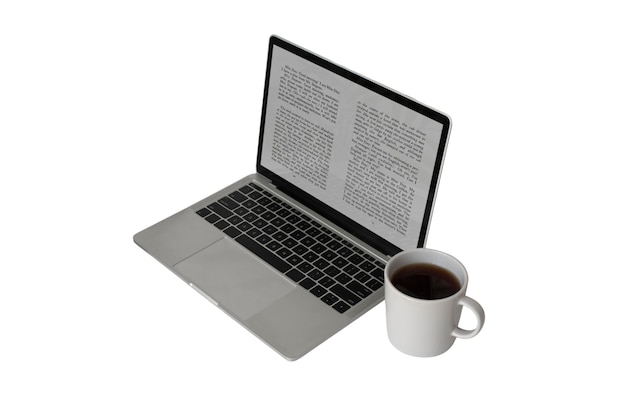 Arreglo de laptop y taza de café.