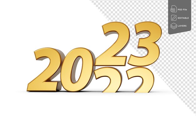 PSD arriba 2022 bajo 3d oro tarjeta de felicitaciones de año nuevo 2023 con fondo blanco ilustración 3d