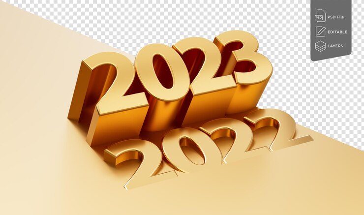 PSD arriba y 2022 en la parte inferior cambio de 2022 a 2023 en las vacaciones de año nuevo ilustración 3d