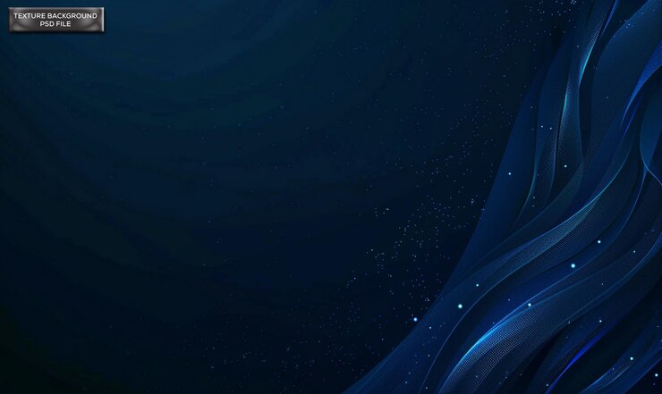 PSD arrière-plan abstrait bleu avec des lumières bokeh et des particules arrière-plan bleu foncé