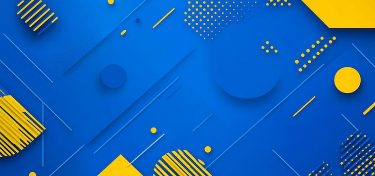 PSD arrière-plan bleu avec des formes géométriques et des accents jaunes pour la présentation ou les animations graphiques