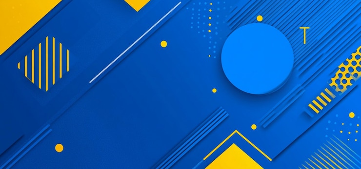PSD arrière-plan bleu avec des formes géométriques et des accents jaunes pour la présentation ou les animations graphiques