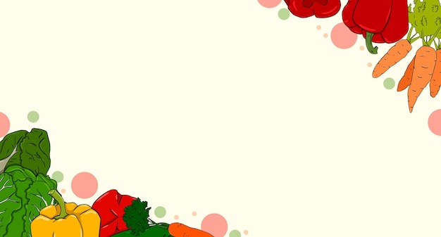 Arrière-plan de cadre horizontal avec des légumes et des points illustration en couleur