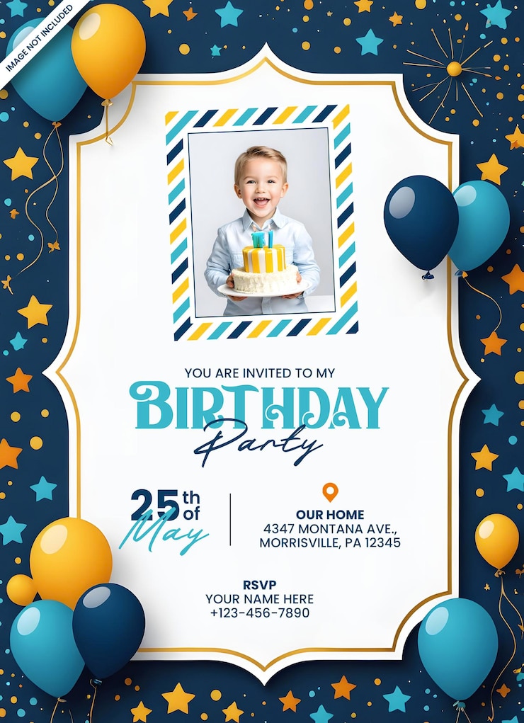 PSD arrière-plan d'une carte d'invitation à une fête d'anniversaire avec un espace de copie vide pour le texte et la photo