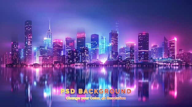 PSD l'arrière-plan coloré de la ville du méta-univers cyberpunk