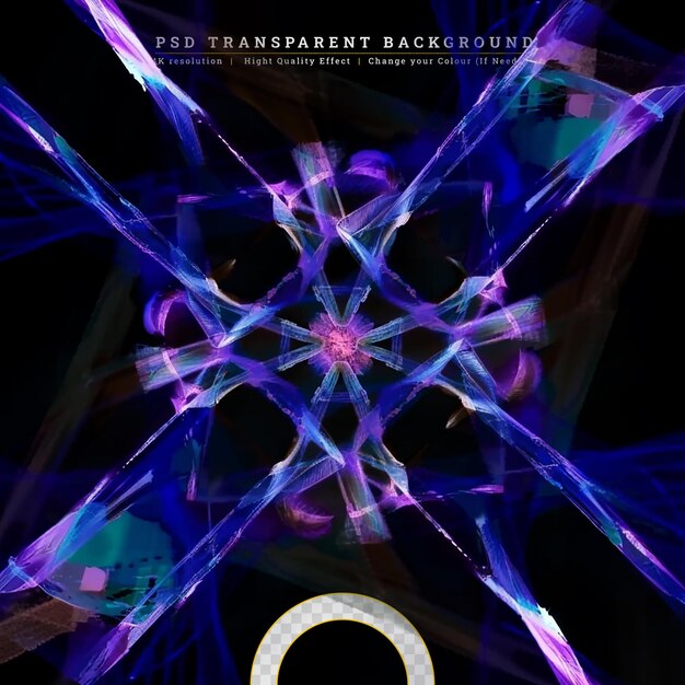 PSD arrière-plan cosmique avec des lumières laser colorées sur un fond transparent