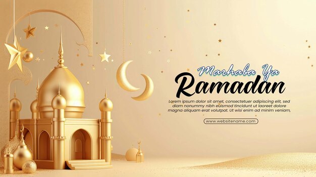 PSD arrière-plan du ramadan kareem bannière d'illustration dorée de la mosquée musulmane joyeuse fête 3d rendu