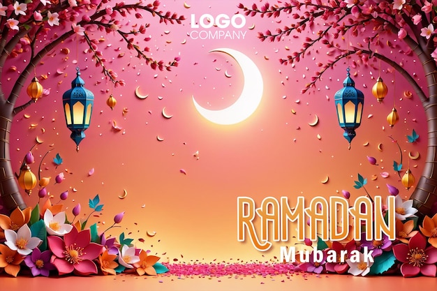 Arrière-plan du Ramadan Lanterne de luxe en 3D à pleines couleurs avec un mandala géométrique et une lune croissante