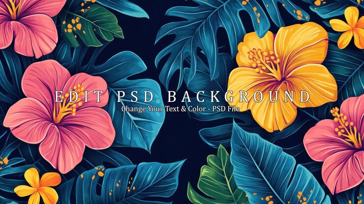 PSD un arrière-plan floral tropical vibrant
