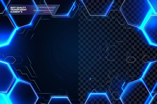 Arrière-plan lumineux bleu avec une grille hexagonale Techno sur un fond transparent