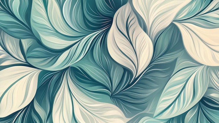 PSD arrière-plan à motifs de feuilles abstraits en teal et en crème
