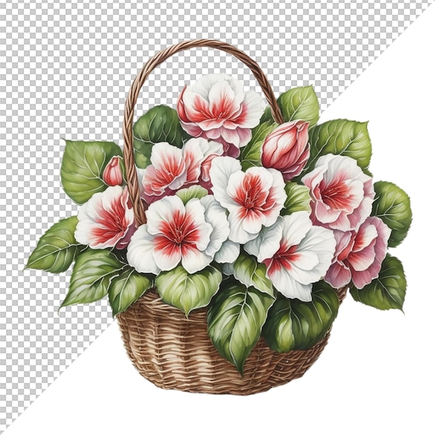 PSD arrière-plan de panier de fleurs à l'aquarelle