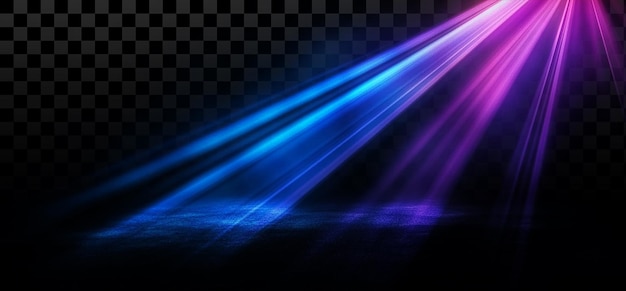 Arrière-plan de rayons lumineux bleus et violets abstraits avec effet de lueur sur fond transparent