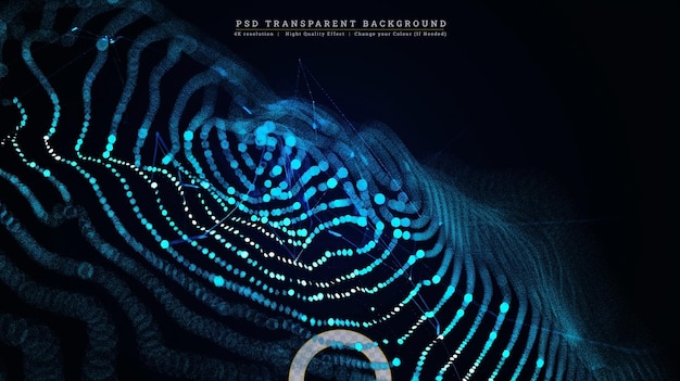 PSD arrière-plan de technologie de données 3d avec des ondes coulantes sur un fond transparent