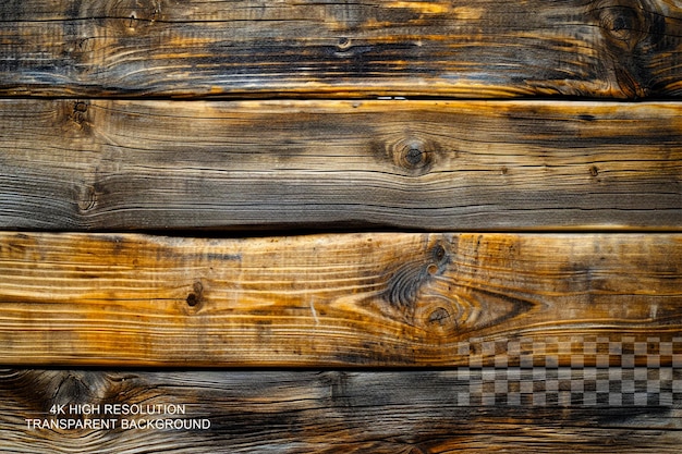 PSD arrière-plan de texture de bois grunge avec des planches de bois sur un fond transparent
