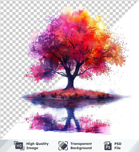 PSD arrière-plan transparent avec art d'aquarelle isolé nuit d'automne dans les couleurs tranquilles de l'arbre