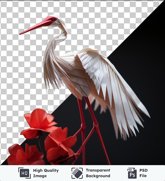 PSD arrière-plan transparent avec un artiste d'origami 3d isolé pliant une grue