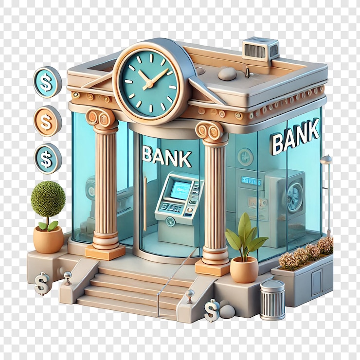 PSD arrière-plan transparent de la banque 3d en dessin animé