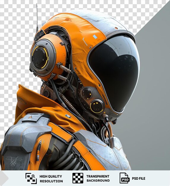 PSD arrière-plan transparent avec des concepteurs de jeux vidéo photographiques réalistes isolés personnages de jeu avec une antenne noire et une moto jaune et orange png