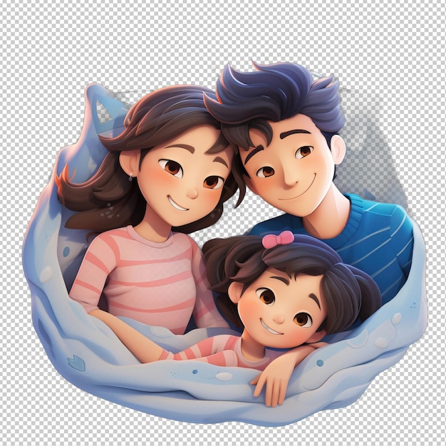 L'arrière-plan Transparent Du Style De Dessin Animé 3d Asian Family Napping Est