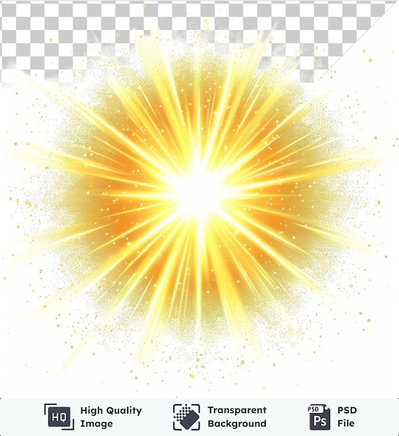 PSD arrière-plan transparent avec des éruptions lumineuses isolées symbole vectoriel explosion jaune solaire sur un fond isolé